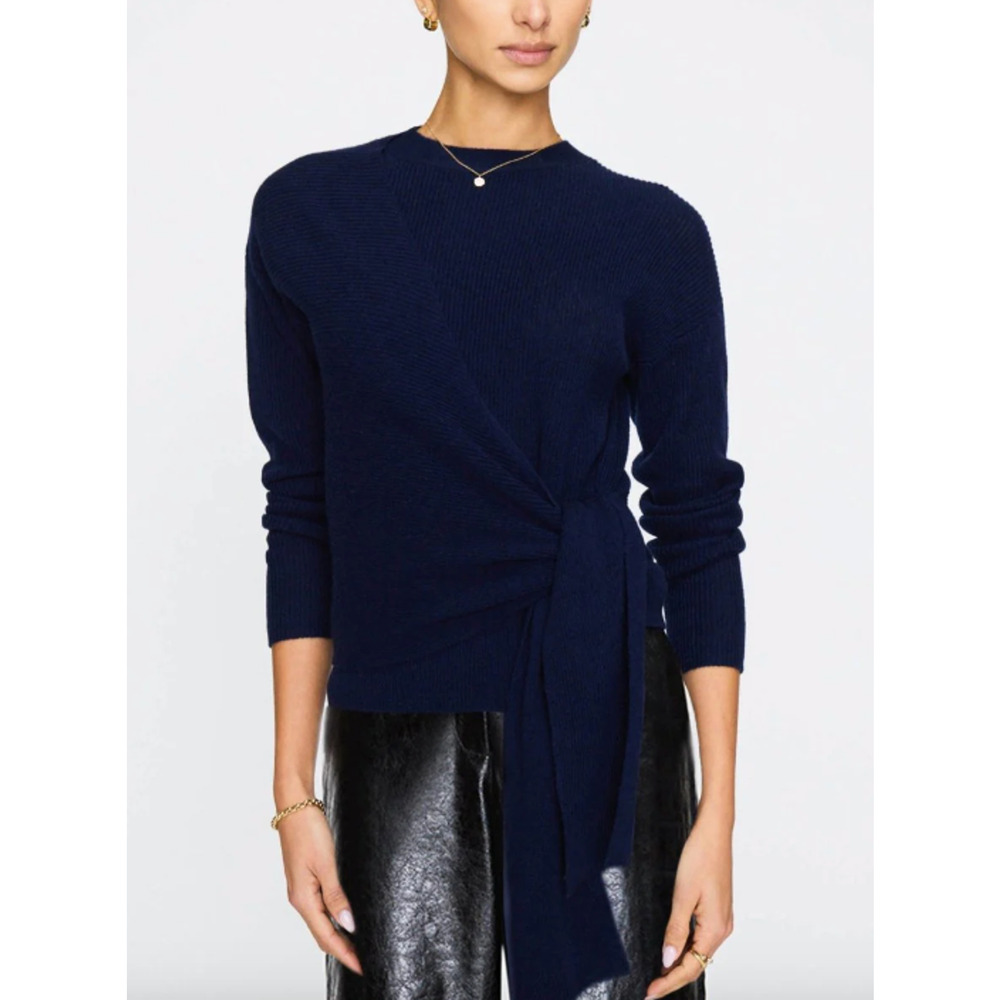 Brochu Walker The Greys Cashmere Wool Sweater Large Tie Wrap Pullover Navy Blue